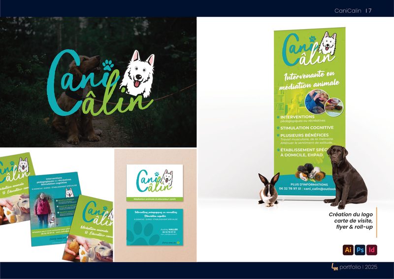 CaniCâlin : logo, carte de visite, flyer et roll-up pour la médiation animale