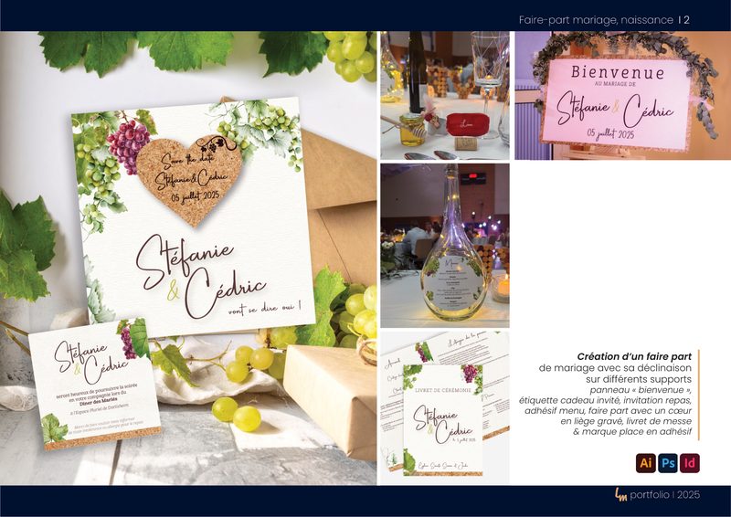 Faire-part de mariage et déclinaisons sur différents supports