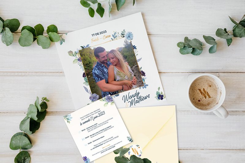 Faire-part de mariage au thème floral champêtre