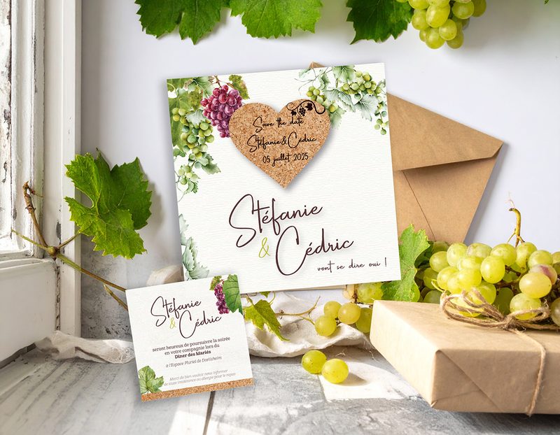 Faire-part de mariage sur le thème des vignes